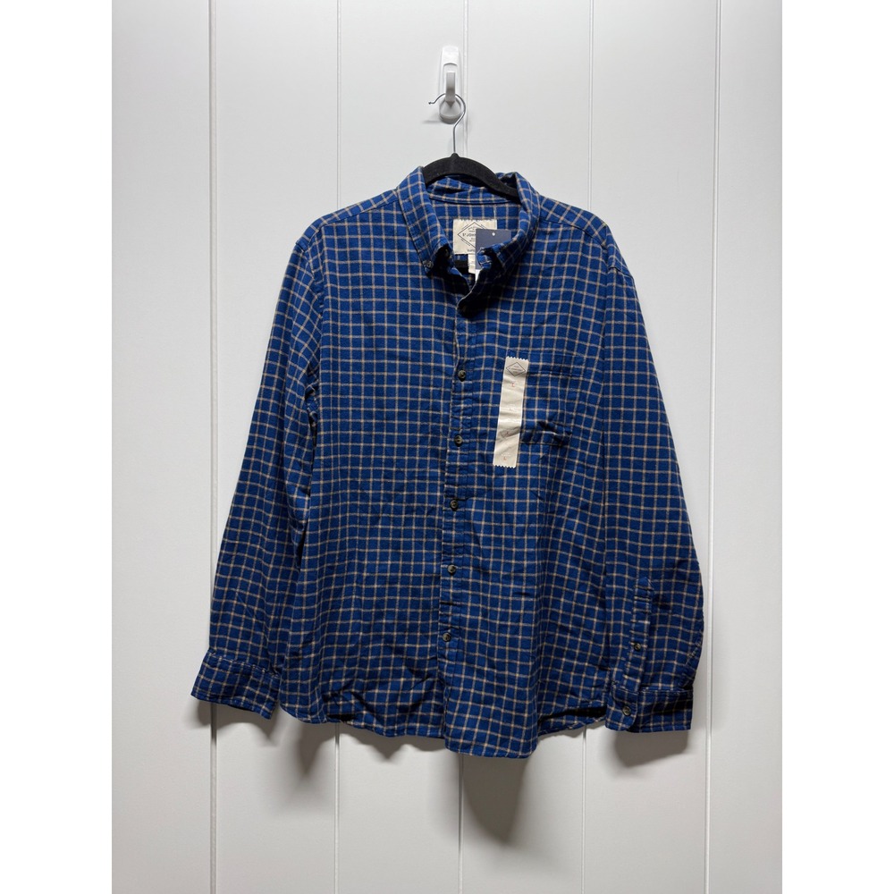 St Johns Bay Mens Super Soft Flannel Shirt Navy Blue Tan Grid FA23SJB1027A L - Picture 4 of 11